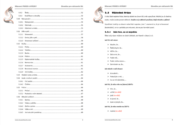 Fráze a 1000 otázek pro mluvení ve zkoušce B1 pro občanství - obsah a příklad